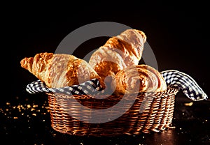 Buttery and Flaky Croissant on a Basket on a Table