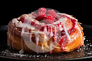 Buttery Raspberry danish bun. Generate Ai photo