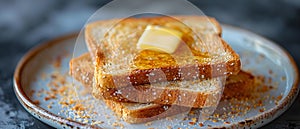 Buttery Toast Symphony on a Minimalist Plate. Concept Food Photography, Minimalist Setup, Culinary