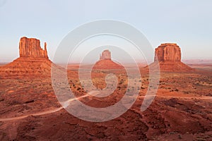 Buttes in The Monument Valley, Navajo Indian tribal reservation park