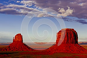 Buttes at sunset, The Mittens, Merrick Butte, Monument Valley, A