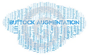 Buttock Augmentation typography word cloud create with the text only. Type of plastic surgery