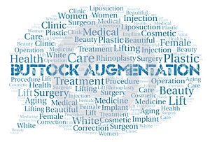 Buttock Augmentation typography word cloud create with the text only. Type of plastic surgery