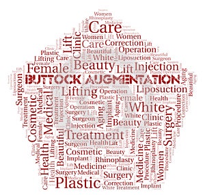 Buttock Augmentation typography word cloud create with the text only. Type of plastic surgery
