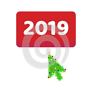 The button 2019 with arrow cursor christmas tree pixel pointer push.