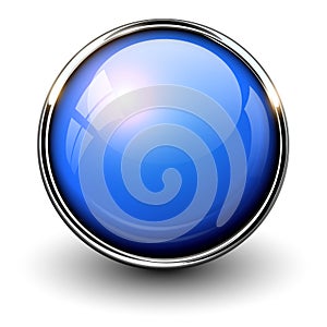 Button 3D blue with chrome metallic elements