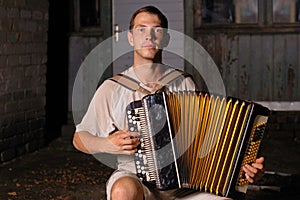 Button accordion playing evening serenade