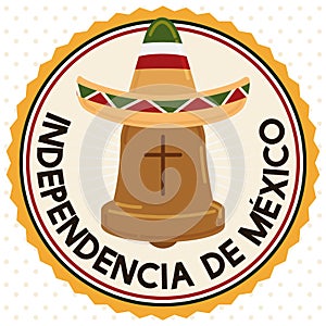 Button with Bell and Charro Hat for Mexico`s Independence Day, Vector Illustration photo