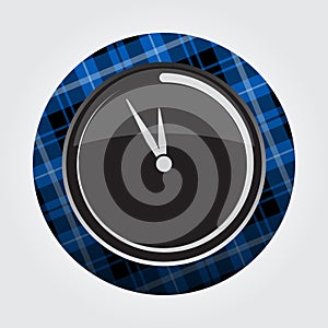 Button with blue, black tartan - last minute clock