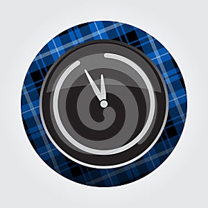 Button, blue, black tartan - last minute clock