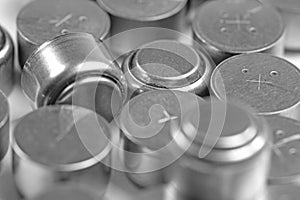 Button cells, batteries in a close-up