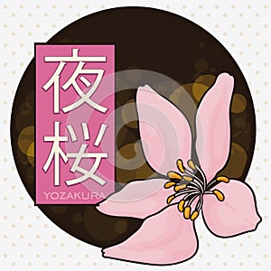 Button for with Cherry Blossom for Yozakura or Nocturnal Hanami, Vector Illustration