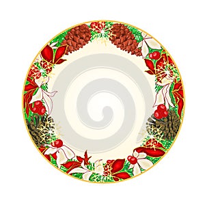Button circular Christmas with pinecones vector