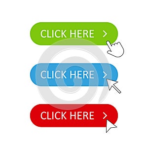 Button click here with few kinds of pointer arrow green blue red