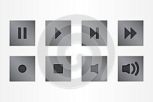 Button control media silver color set icons vector