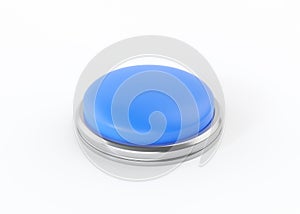 Button 3d render icon - start blue simple circle with switch sign, round shutdown metal element