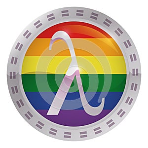 Button decorated with equal symbols, rainbow flag and lambda symbol, Vector illustration