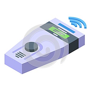 Button device microchip icon isometric vector. Brain tech