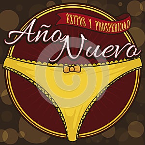 Button with Female Yellow Underwear for Latin New Year Omen, Vector Illustration