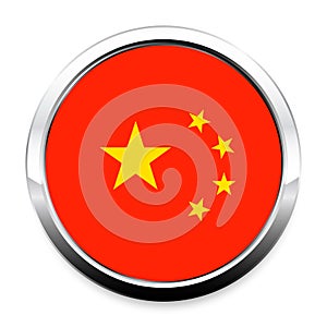 Button Flag of China in a round metal chrome frame