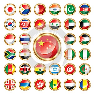 Button flags set Asia & Africa