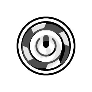Black solid icon for Button, on and electronic