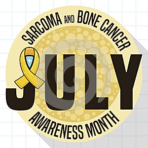 Button like Bone and Yellow Ribbon Promoting Sarcoma and Bone Cancer Month, Vector Illustration