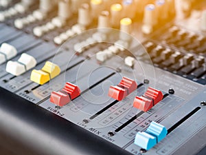 Button line of audio sound mixer console.