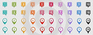 Button Map Pointer Set With Number Bullet Point From 1 To 10 - Vector Illustration Isolated On Transparent Background