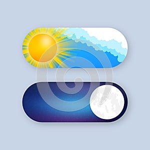 Button with night mode on dark background. Ui design. Dark theme. App interface design concept. Vector stock