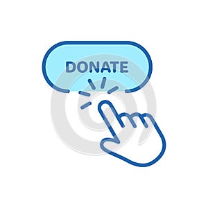 Button for Online Donate Line Icon. Donation with Click Linear Pictogram. Support and Give Help Online Outline Icon