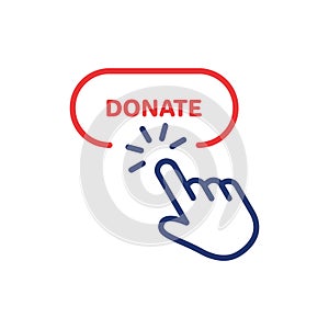 Button for Online Donate Line Icon. Donation with Click Linear Pictogram. Support and Give Help Online Outline Icon