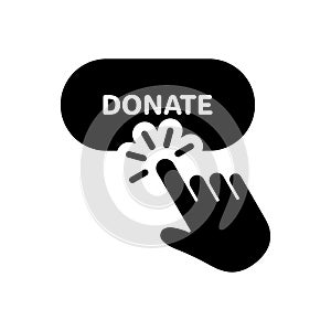 Button for Online Donate Silhouette Icon. Donation with Click Black Pictogram. Support and Give Help Online Icon
