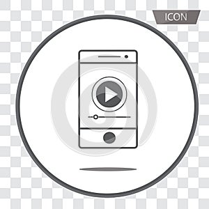 Button play video on smartphone icon isolated on background.