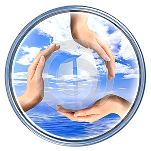 Button with recycling symbol