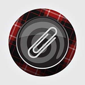 Button red, black tartan - paper clip, paperclip