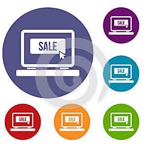 Button sale on laptop icons set