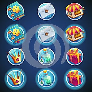 Button set of icons for web video games