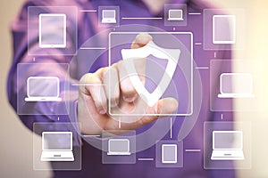 Button shield security virus business computer media web