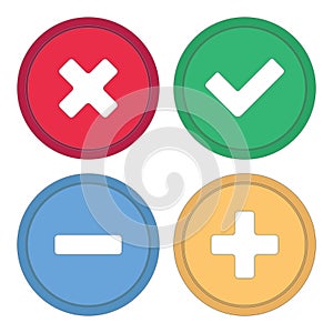 Button for site. Signs plus, minus, checkmark and cross.