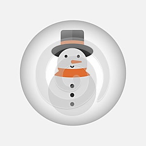 Button with snowman inside on white background, Christmas and winter symbol