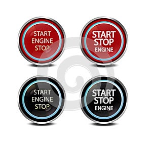Button start stop engine in red and black. Realistic look. For decoration, design, dashboard decoration.