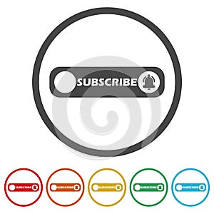 Button subscribe icon. Set icons in color circle buttons