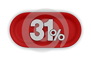 Button with thrity one percent on white background. Isolated 3D illustration