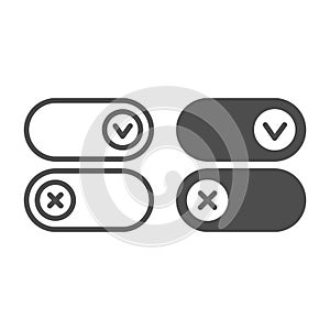 Buttons for active and inactive program add on line and solid icon, pcrepair concept, button vector sign on white