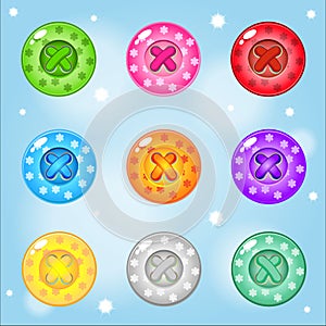 Buttons Circle of bright colors set fo clothing. Collection cute glossy in different colors.