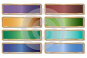 Buttons of different colors in metal frames.