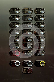 Buttons for Elevator multi-storey building. Buttons with number one enabled 1