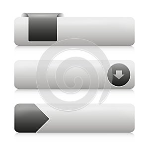 Empty white vector buttons with black design elements for website, mobile menu, navigation and apps