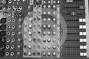 Buttons equipment in audio recording studio of the green colour .